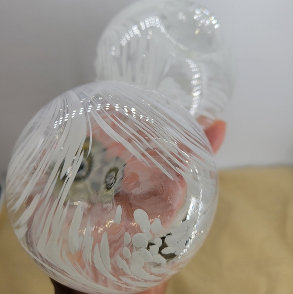 Hand-Blown Swirled White Glass Oil Lamps with Vintage Metal Wick Holders Set TWO - Picture 12 of 13